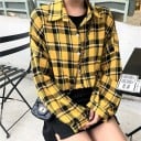 Chemise à carreaux pour femmes, coupe oversize avec épaules tombantes, col classique, fermeture à boutons, polyester 4