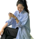 Chemise ample à carreaux pour femme avec col Chemise décontractée à manches longues Coupe oversize Chemisier confortable pour la ville 3
