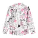 Chemise blanche pour femmes à manches longues avec imprimé de vieille carte postale avec des timbres, des roses et la Tour Eiffel 5