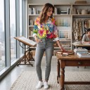 Chemise colorée pour femme à coupe ample avec impression intégrale de cœurs peints, col classique et patte de boutonnage 3
