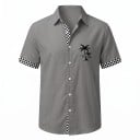 Chemise d'été pour homme unie à manches courtes avec un petit imprimé de palmiers sur la poitrine avec un col classique et des boutons 1