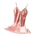 Chemise de nuit en satin pour femme avec bord en dentelle au décolleté et sur le bas, fentes sur les côtés et petits nœuds, taille universelle 7