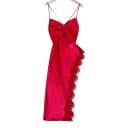 Chemise de nuit longue en satin pour femme avec décolleté en cascade et bretelles croisées dans le dos avec un nœud et une bordure 9