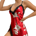 Chemise de nuit pour femmes avec motif floral et dentelle Chemise unie élégante avec décolleté en V Fente Polyester léger Différentes couleurs 3