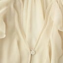 Chemise élégante pour femme semi-transparente avec volants et décolleté en V Manches longues Fermeture à boutons Blouse unie en polyester 6