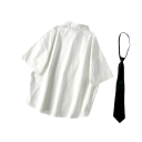 Chemise élégante pour femmes à manches courtes Blouse unie avec col et cravate noire Fermeture à boutons Top léger en polyester 3