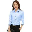 Chemise élégante pour femmes à manches longues Blouse unie en polyester avec des rayures sur les manches et le col Top stylé avec fermeture à boutons 8