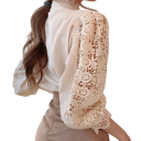 Chemise en dentelle élégante pour femmes avec volants et col Blouse unie à manches longues et fermeture à boutons Top stylé en coton et polyester 5