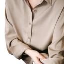 Chemise en satin élégante pour femmes avec col Coupe ample avec boutons Blouse unie en polyester Top stylé pour le travail et les loisirs 18