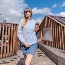 Chemise femme avec col et manches longues Poche poitrine Boutonnage Coupe plus ample Manches avec boutons Coton et polyester 4
