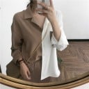 Chemise femme bicolore à manches longues Coupe ample Poche poitrine contrastante Fermeture à boutons Polyester Pour les jours d'été 6