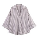 Chemise femme en lin léger avec col Manches larges Ourlet asymétrique Fermeture boutonnée Chemisier aéré en matière naturelle 6