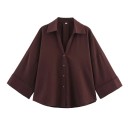 Chemise femme en lin léger avec col Manches larges Ourlet asymétrique Fermeture boutonnée Chemisier aéré en matière naturelle 4