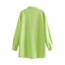 Chemise longue femme en vert citron Coupe oversize ample avec épaules tombantes Boutons-pression Col classique Polyester 2