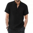 Chemise pour homme à manches courtes Unicolore Demi-ouverture Poche Fermeture à boutons Coton et lin 3
