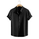 Chemise pour homme à manches courtes Unie Fermeture à boutons Col en V Polyester léger Coupe estivale 3