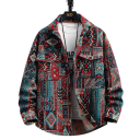 Chemise pour homme à manches longues Motif à carreaux Poches Fermeture à boutons Col en V Mélange polyester et coton 1