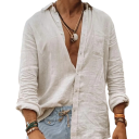 Chemise pour homme à manches longues Unie Coton et polyester Poche Fermeture à boutons avec col Coupe classique 4