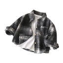 Chemise vintage à carreaux pour enfants à manches longues Noir et blanc Coton Polyester Spandex Cardigan élégant avec col et fermeture à boutons 1