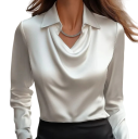 Chemisier brillant pour femmes Col en V Manches longues Col Uni Chemisier de soirée en polyester pour le travail et le soir 4