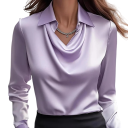 Chemisier brillant pour femmes Col en V Manches longues Col Uni Chemisier de soirée en polyester pour le travail et le soir 9