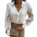 Chemisier élégant pour femme à manches longues en dentelle Embellissement transparent Col en V Col chemise Haut élégant pour le travail 2
