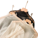 Chemisier en dentelle semi-transparent pour femmes Taille universelle Col roulé Encolure ronde Manches longues Fronces Motif à pois 4