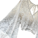 Chemisier transparent pour femmes Taille universelle Décolleté en V Manches longues Fronces Lien derrière le cou Élégant 7