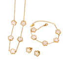 Chic Set Necklace Earrings Bracelet Stainless Steel Floral Motif Women's Jewellery for Women and Girls Hypoallergenic Shiny Set 2