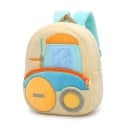 Children's Backpack 26 x 24 x 10 cm Cream Colour with Forklift Design and Large Yellow Wheel with Two Zip Pockets and Turquoise Straps 2