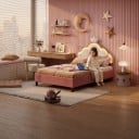 Children's Bed 90 x 200 cm Princess Design with Crown RGB LED Lighting Adjustable Headboard Slatted Base Pink and White 5