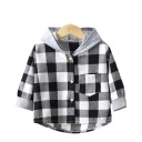 Children's Checked Hooded Shirt Black and White Cotton Polyester Girls' and Boys' Jacket for Spring and Autumn Stylish Long Sleeve Coat with Buttons 1