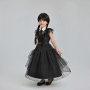 Children's Costume Black Dress with Collar and Layered Skirt Wig with Bangs and Braids Belt Polyester Black For Halloween and Carnival 3