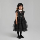 Children's Costume Black Dress with Collar and Layered Skirt Wig with Bangs and Braids Belt Polyester Black For Halloween and Carnival 4