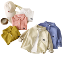 Children's Cotton Long Sleeve Shirt with Collar Dog Embroidery Pocket Unisex Shirt for Girls and Boys Loose Fit 7