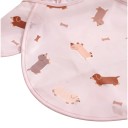 Children's Feeding Bib 30 x 25 cm Pink with Dachshund and Checkered Pattern Sleeves over Shoulders Hidden Pocket for Crumbs and Food Residues 2