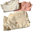 Children's Hoodie with Heart on the Chest Cotton and Polyester Long Sleeves with Ruching on the Shoulders Plain Top with O-Neck For Girls Spring and Autumn 7