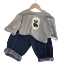 Children's Long Sleeve T-Shirt with Bear Motif Spring and Autumn Loose Top with Round Neck Plain T-Shirt for Boys and Girls 5