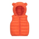 Children's Padded Gilet with Hood and Ears Autumn and Winter Warm Cotton Jacket for Toddlers and Girls Plain Zip-Up Gilet Made of Polyester and Cotton 15