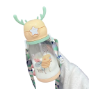 Children's Plastic Drinking Bottle with Strap and Antlers on the Lid 600 ml Portable Plastic Water Bottle for Kids 3