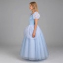 Children's Princess Costume Long Dress with Lace and Puff Sleeves Polyester and Tulle Light Blue and White For Carnival and Celebration 2