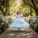 Children's Princess Costume Long Dress with Lace and Puff Sleeves Polyester and Tulle Light Blue and White For Carnival and Celebration 4