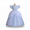 Children's Princess Costume Long Dress with Lace and Puff Sleeves Polyester and Tulle Light Blue and White For Carnival and Celebration 5