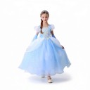 Children's Princess Costume Long Dress with Lace and Puff Sleeves Polyester and Tulle Light Blue and White For Carnival and Celebration 6