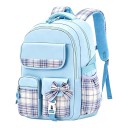 Children's School Backpack 41 x 28 x 18 cm with Check Pattern and Bow, Featuring Two Zip Compartments and Side Pockets for a Water Bottle 10