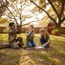 Children's Soldier Costume Camouflage Uniform with Cap Binoculars Badge and Walkie-Talkie Whistle with Compass Polyester For Carnival 12