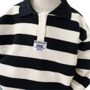 Children's Striped Hoodie with Buttoned Collar Cotton and Polyester Black and White Long Sleeve Top Spring Fashion Sweater for Boys and Girls 4