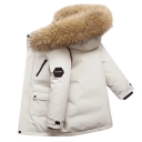 Children's Winter Jacket with Zip and Buttons, Hood with Fur and Pockets, Unisex Warm Cotton-Polyester Coat for Boys and Girls 2