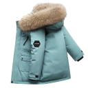 Children's Winter Jacket with Zip and Buttons, Hood with Fur and Pockets, Unisex Warm Cotton-Polyester Coat for Boys and Girls 4