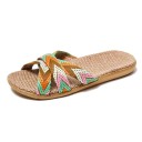 Chinelos de verão femininos em estilo boho com tiras tecidas coloridas Sola plana confortável Calçado leve para casa e exterior Estilo 4
